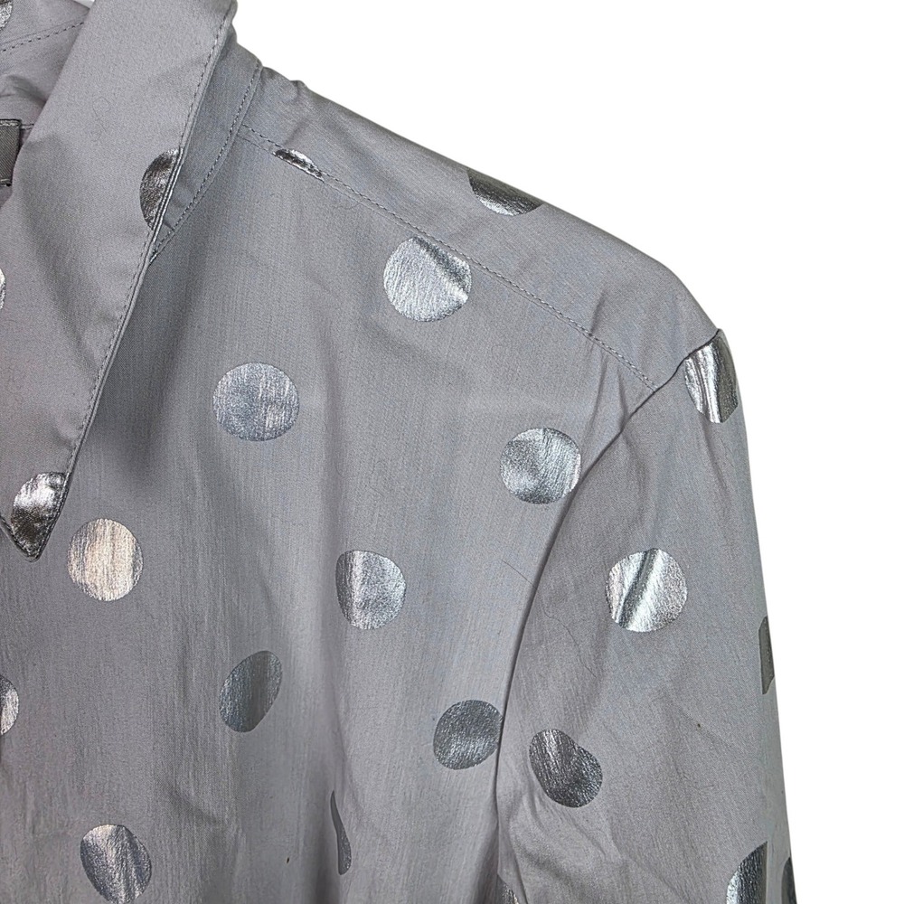 à‎ la carte Button Down Women L Grey Silver Excellent Metallic Polka Dot Shirt - Picture 6 of 10